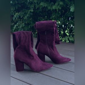 Burgundy over the knee, boot.